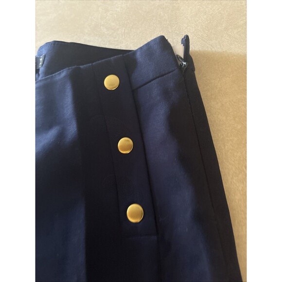 Zara Navy High Waisted Gold Button Detail Stretch Pants Womens Size 4 - Picture 7 of 9